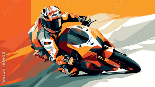 Moto gp vector art. Man on a motorbike at high speed leaning in the curve. Racing sport. Motogp championship. Silhouette on road on a moto competing for championship. Circuit track Background poster photo