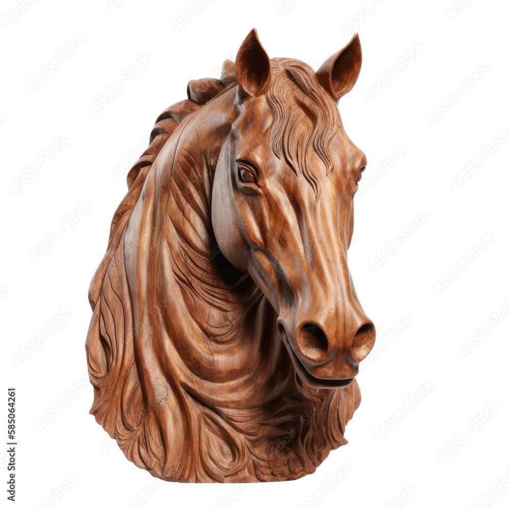 Mahogany wooden horse head trophy, isolated on white, wall hanging ...