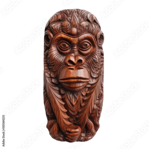 Mahogany wooden gorilla head trophy, isolated on white, wall hanging, transparent background, PNG, generative ai