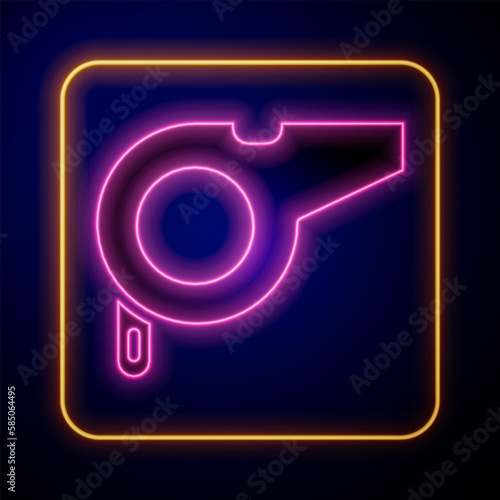 Glowing neon Whistle icon isolated on black background. Referee symbol. Fitness and sport sign. Vector