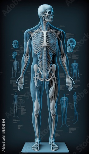 full Human body anatomy.  3d rendering, anatomical drawing, body muscular system sketch drawing, Generate Ai