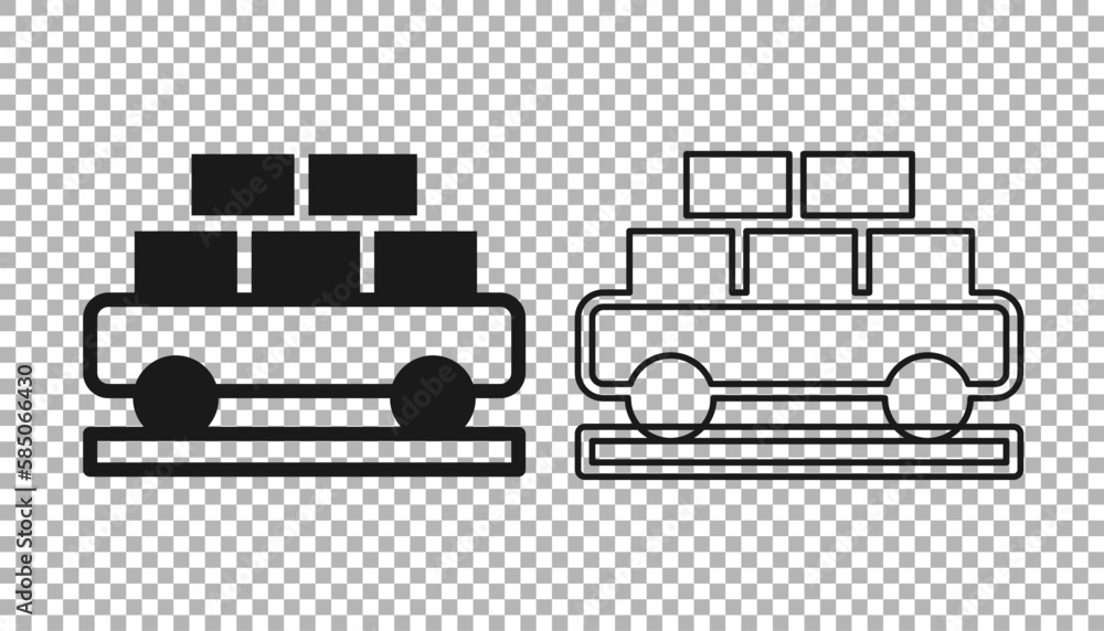 Black Cargo train wagon icon isolated on transparent background. Full freight car. Railroad transportation. Vector Black Cargo train wagon icon isolated on transparent background. Full freight car. Railroad transportation. Vector