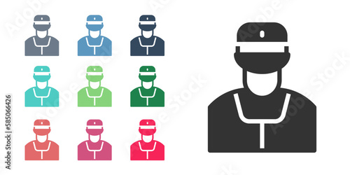 Black Train conductor icon isolated on white background. Set icons colorful. Vector