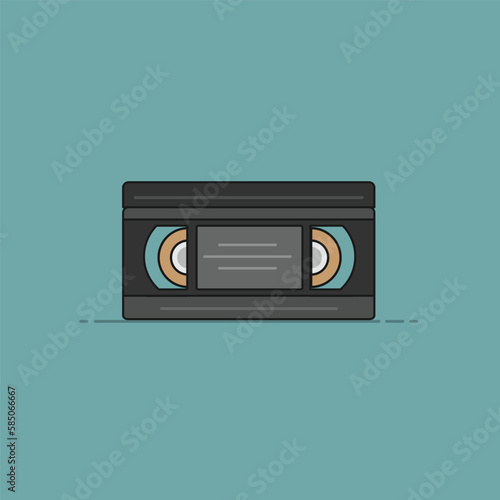 minimalist illustration of vhs video cassette tape flat icon retro tech 90s 80s nostalgia memories  photo