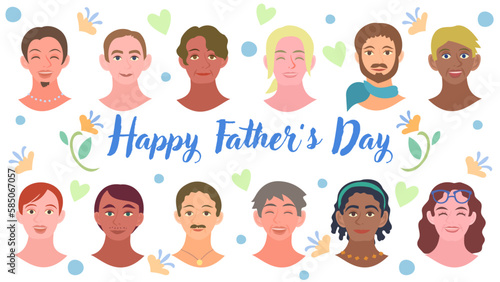 父の日のベクターイラストセット。父親たちの顔のアイコン。フラットなベクターイラスト。 Vector illustration set for Father’s Day. Icon of mothers' faces. Flat designed vector illustration. 