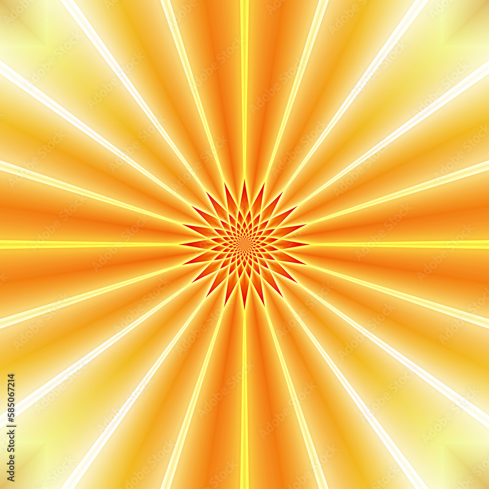 Fototapeta premium Starburst illustration in orange, yellow and white with a mandala at the center, background printable paper for crafting