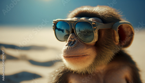 Funny monkey wearing sunglasses. Generative Ai.