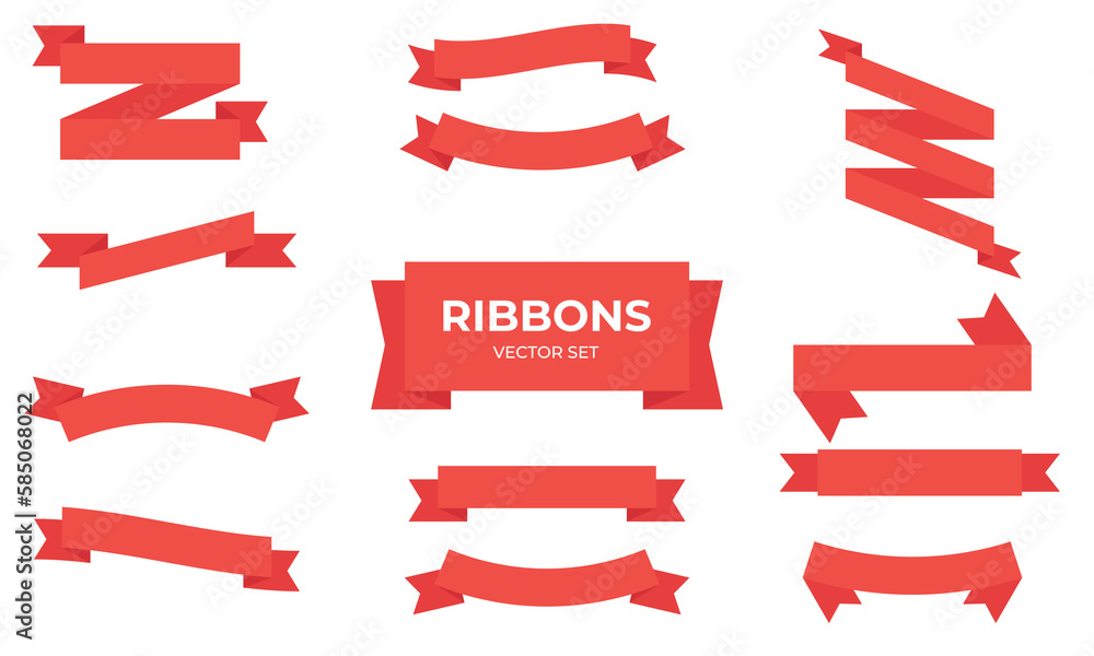 Flat ribbon banner vector set. Red ribbons banners. Banner ribbon vector collection. Vector stock illustration.