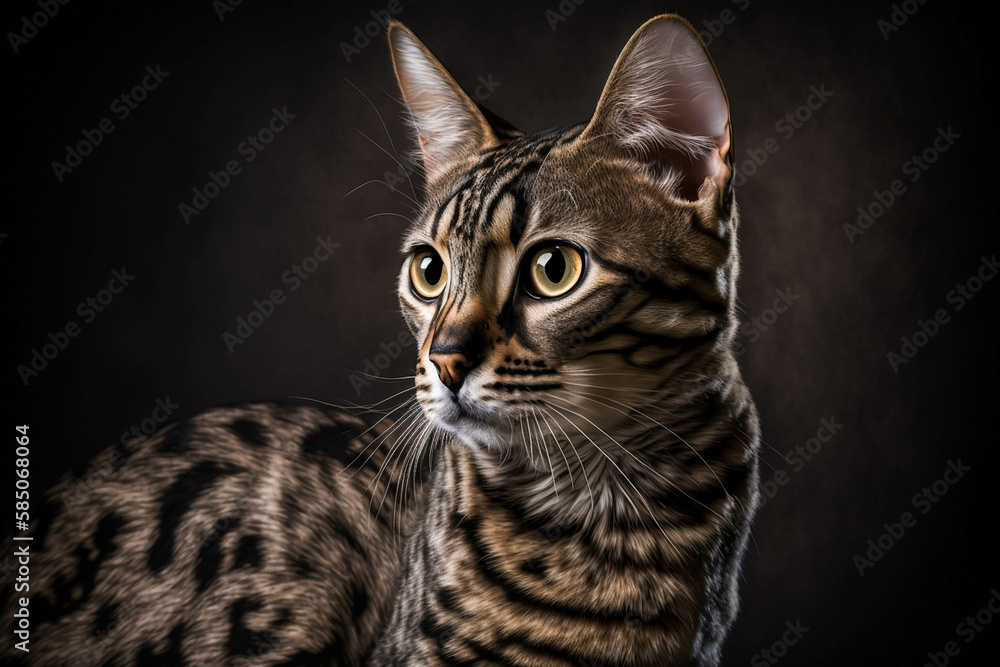 Majestic Bengal Breed Cat on Dark Background: The Epitome of Beauty and Grace Majestic Bengal Breed Cat on Dark Background: The Epitome of Beauty and Grace