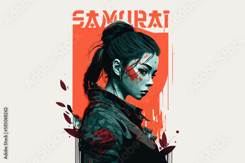 Girl samurai vector illustration for t-shirt design
