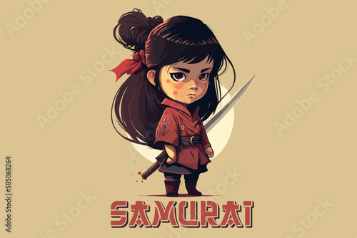 Kawaii samurai vector art for t-shirt design.