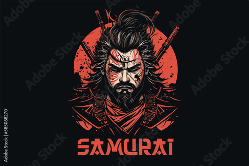 Man samurai vector illustration for t-shirt design