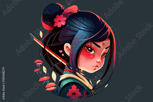 Kawaii samurai vector art for t-shirt design.