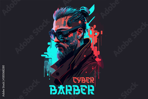 Cyber barber vector art for t-shirt design.