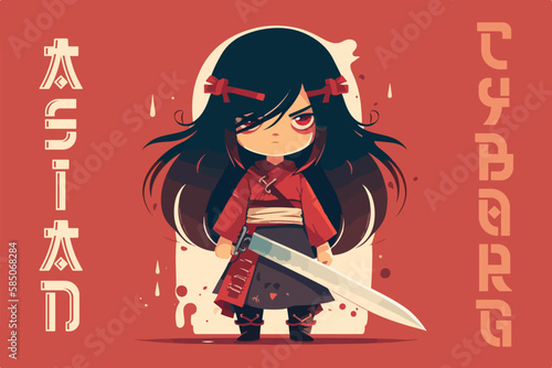 Kawaii samurai vector art for t-shirt design.
