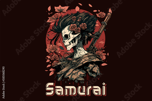 Girl samurai vector illustration for t-shirt design