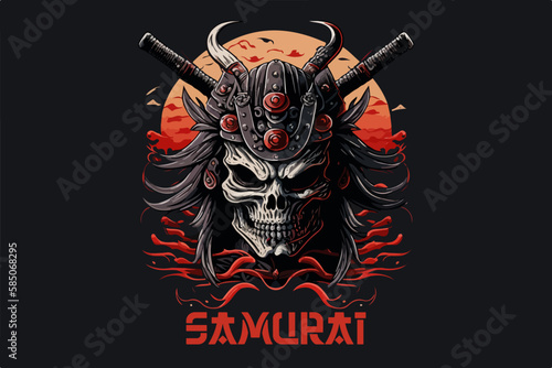Skull samurai vector illustration for t-shirt design