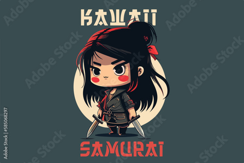 Kawaii samurai vector art for t-shirt design.