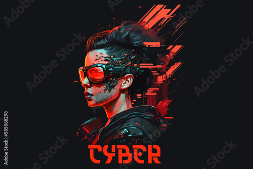 Cyberpunk futuristic vector art for t-shirt design.