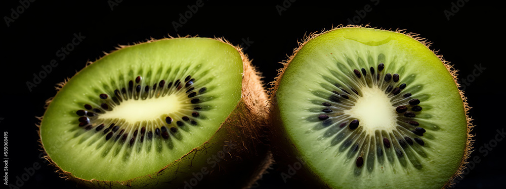 Fototapeta premium kiwi, fruit, food, green, slice, healthy, juicy, fresh, isolated, tropical, diet, vitamin, ripe, sweet, macro, white, eating, freshness, health, kiwifruit, nature, sliced, generative, ai