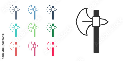 Black Medieval axe icon isolated on white background. Battle axe, executioner axe. Medieval weapon. Set icons colorful. Vector