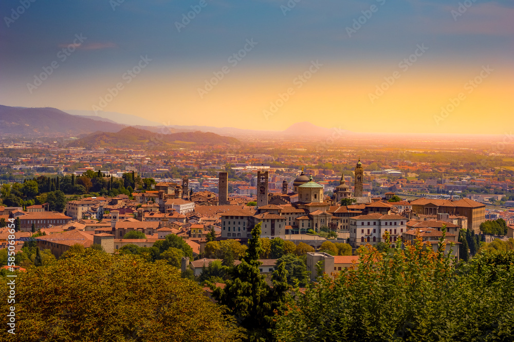 Bergamo panorama at sunset