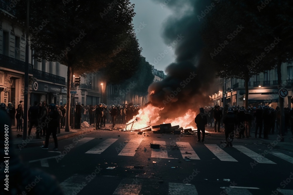 Riots on the streets of Paris, France