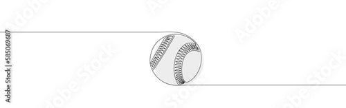 Single continuous line drawing leather baseball ball symbol logo. Dynamic one line draw