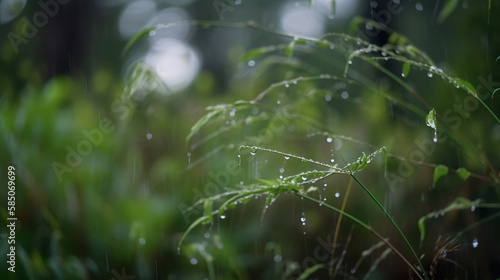 Serene Nature Scene with Raindrops and Soft Light created using Generative AI Technology
