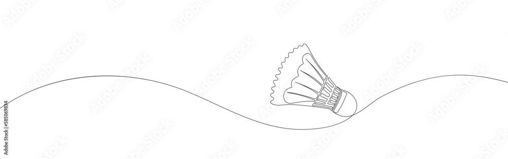 Badminton shuttlecock. One line art. Playing badminton. Sports equipment. Hand drawn vector illustration.