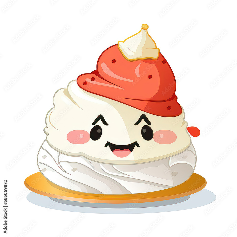 AI generative Cute kawaii meringue cake with strawberry AI generative Cute kawaii meringue cake with strawberry