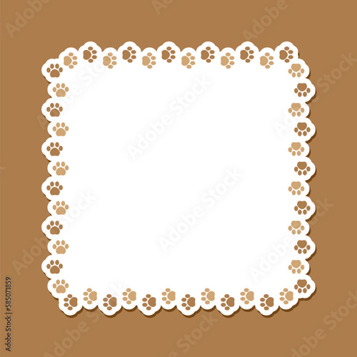 Square frame made of animal paw prints with empty space for your text and images. Cute dog paw print border. Vector illustration