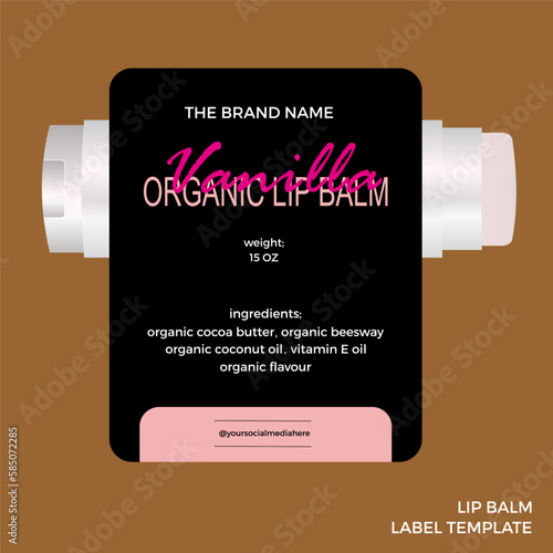 Vanilla organic lip balm label template, lip gloss product package template