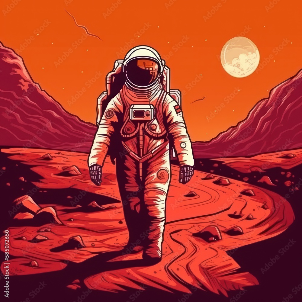 Astronaut walks on the mars planet Astronaut walks on the mars planet