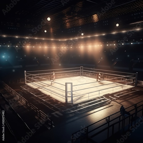 Fighting cage, sport arena with fans and lights
