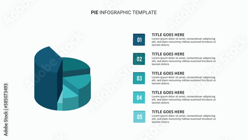 3D Pie Chart Infographic Template Design with 5 Slices
