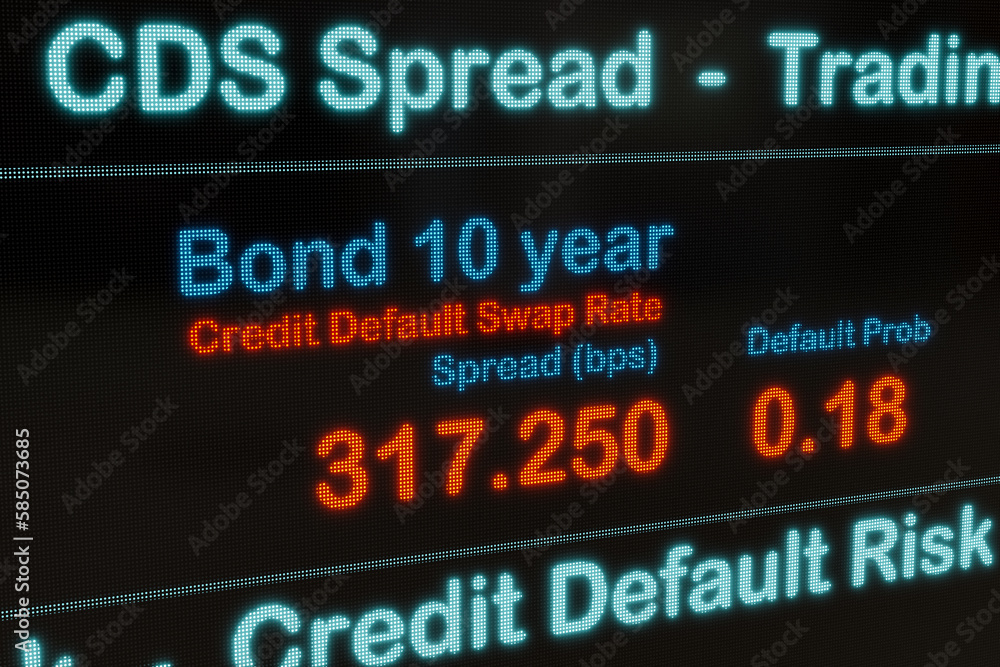 CDS Spreads - Credit Default SwapScreen with CDS spread informations. Financial derivative that allows an investor to swap credit risks. Default risk, credit spread and offset risk. 3D illustration CDS Spreads - Credit Default SwapScreen with CDS spread informations. Financial derivative that allows an investor to swap credit risks. Default risk, credit spread and offset risk. 3D illustration