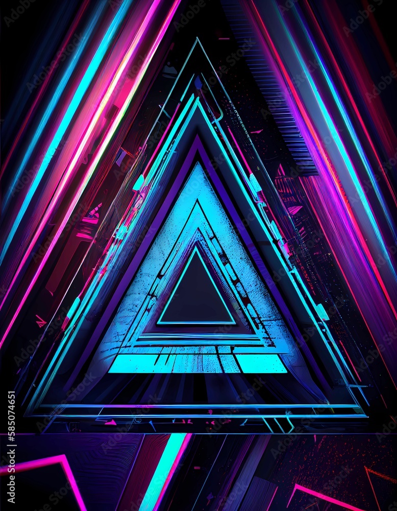 Fototapeta premium Triangle Neon Stereo Background. Generative AI.