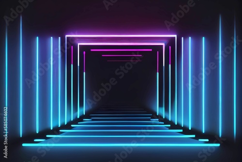 Simple illuminated lines neon stereoscopic background. Generative AI.