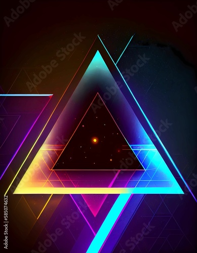 Triangle Neon Stereo Background. Generative AI.
