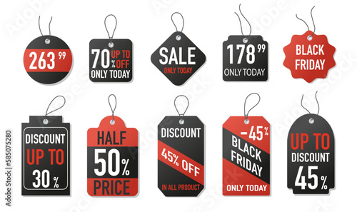 Pricetags black friday set. Collection of graphic elements for website. Discounts  sales and promotions  special limited offer. Cartoon flat vector illustrations isolated on white background
