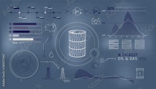 Set of infographic elements about oil exploration and production.