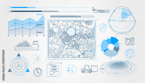 Set of infographic elements about geolocation and cargo transportation.