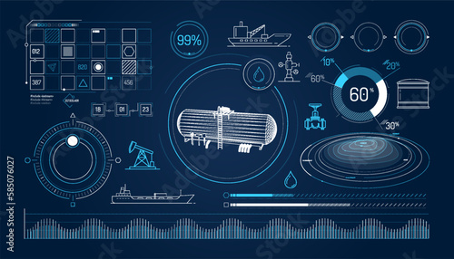 Set of infographic elements about oil storage and transportation.