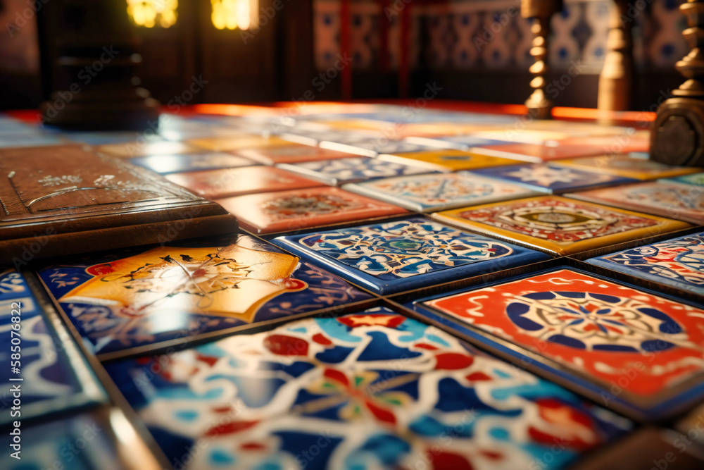 Naklejka premium The colorful and intricate designs of the tiles in Portugal's historic cities create a charming and unique summer travel background