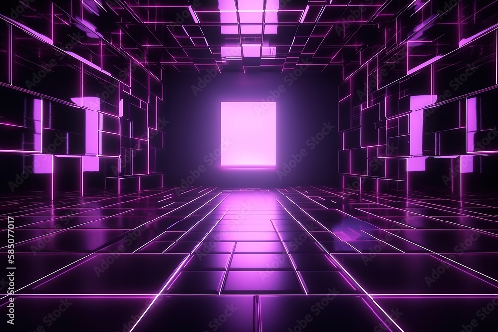 Background of empty room with spotlights and lights, abstract purple background with neon glow Background of empty room with spotlights and lights, abstract purple background with neon glow
