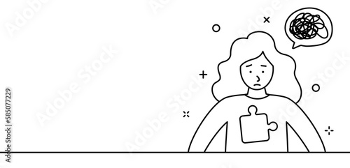Lonely depressed girl, bad mood, psychological disorder, line illustration
