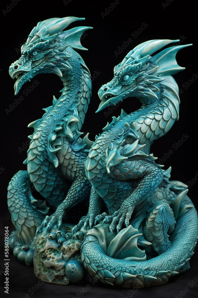 Obraz premium Mythical three-headed dragon. AI Generated