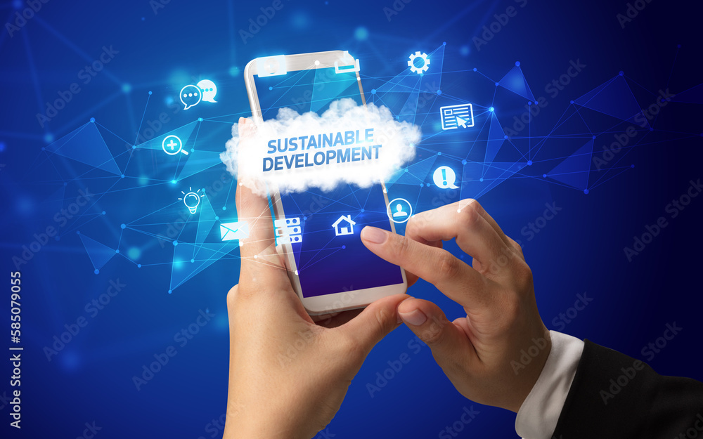 Hand using smartphone with cloud technology concept Hand using smartphone with cloud technology concept