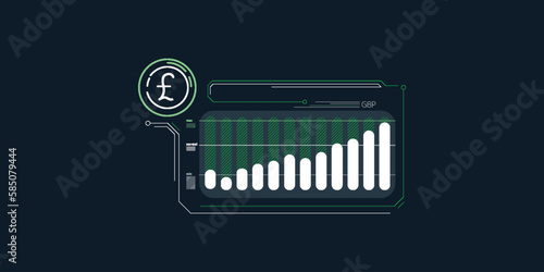 Abstract infographics of rising pound sterling exchange rate.